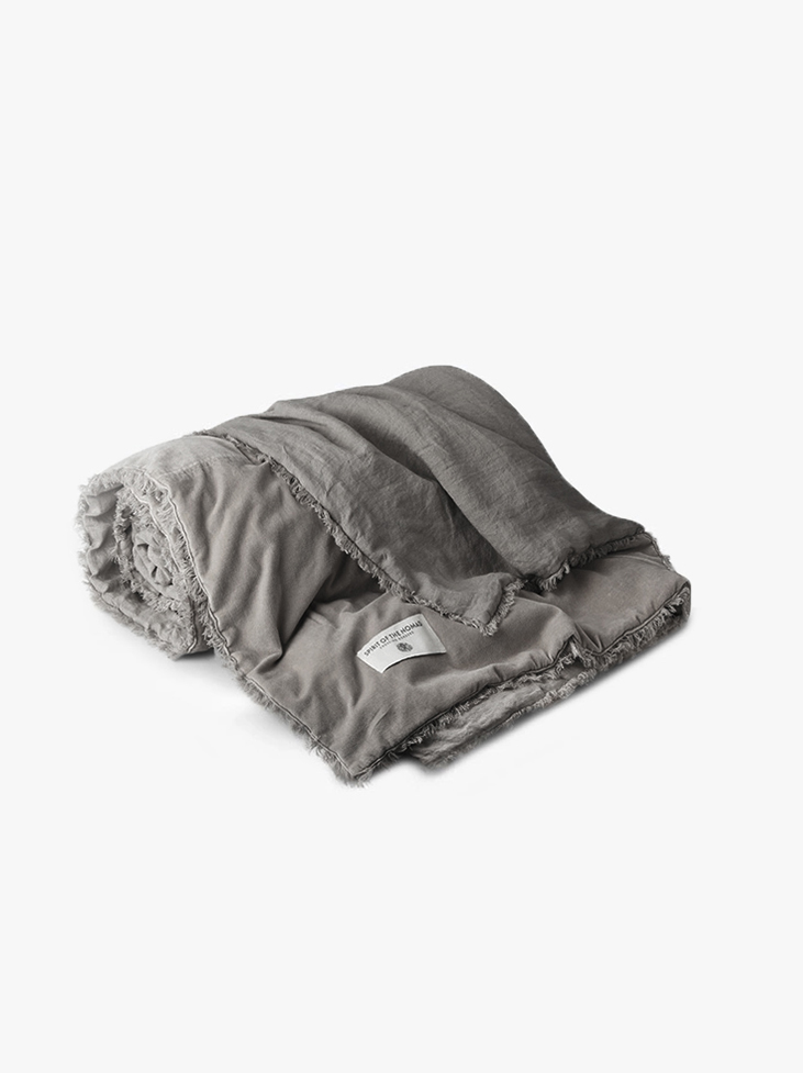 Spirit of the Nomad exclusive bedspread in velvet, linen -  Stone Greige