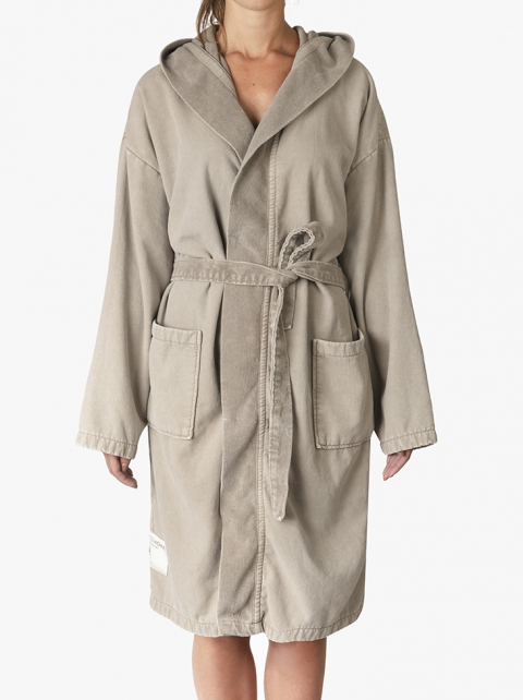 BATHROBE WITH HODDIE - Desert Beige