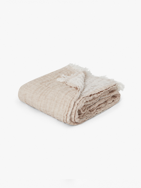 LINEN THROW - Desert Beige/Off White