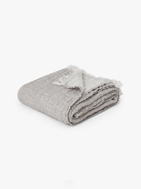 LINEN THROW - Misty Grey/Off White