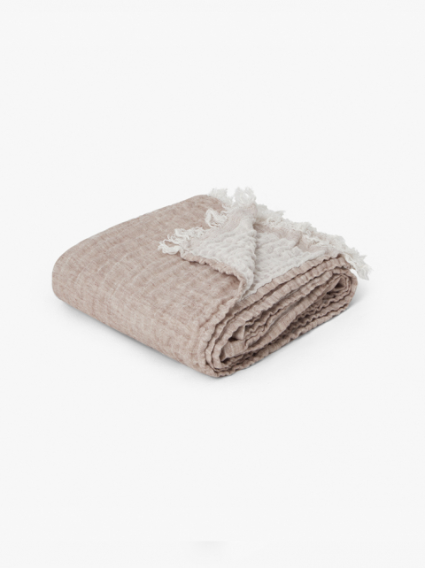 LINEN THROW - Ash Brown/Off White