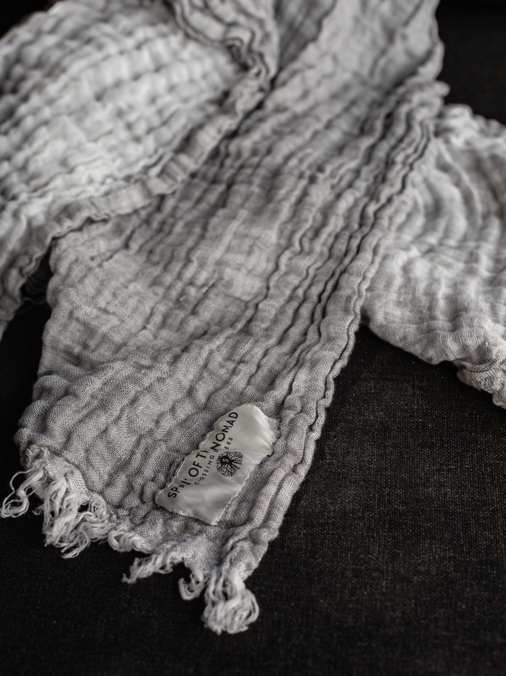 LINEN THROW - Misty Grey/Off White