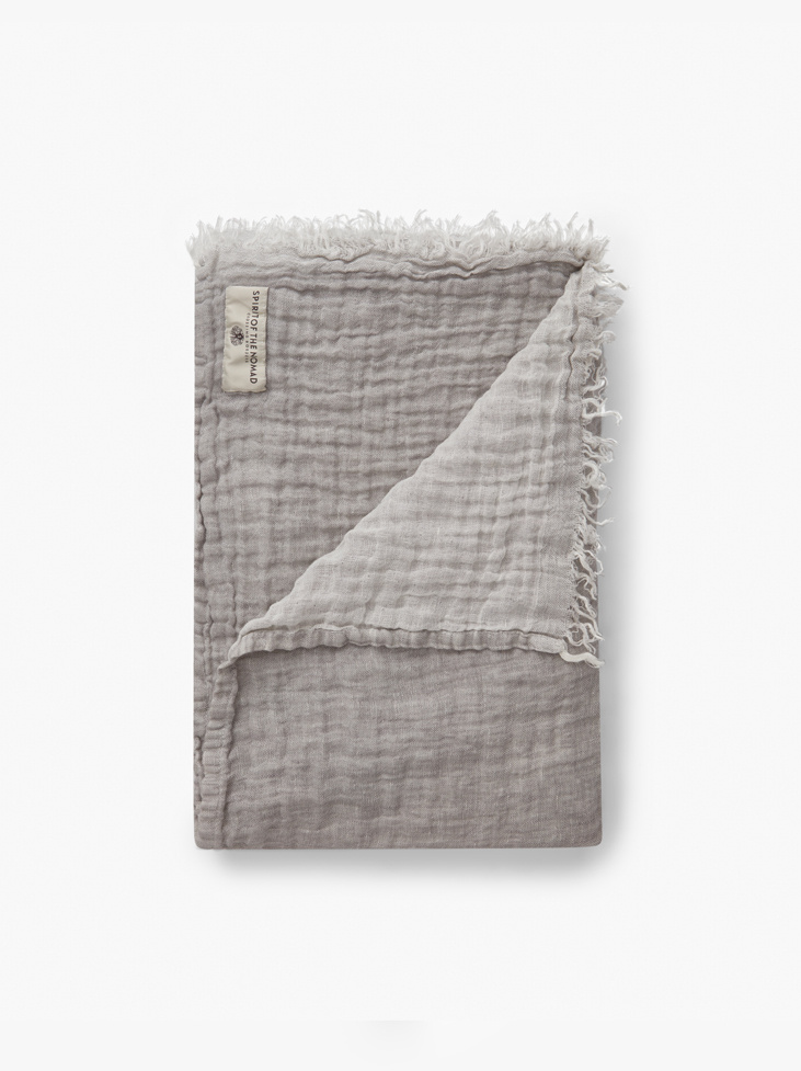 LINEN THROW - Misty Grey/Off White