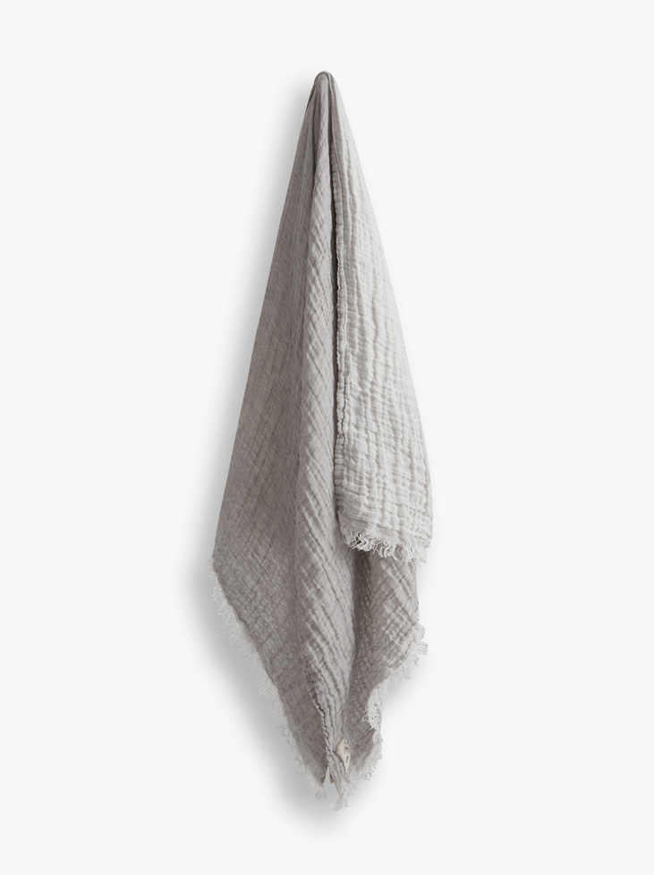 LINEN THROW - Misty Grey/Off White