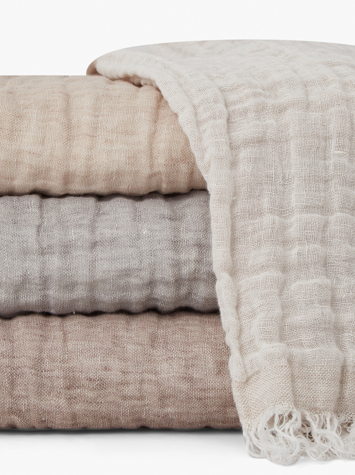LINEN THROW - Ash Brown/Off White